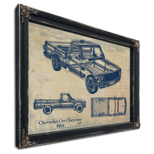 Cutler West Vintage 1971 Chevrolet C10 Cheyenne Truck Model Mancave Blueprint Art