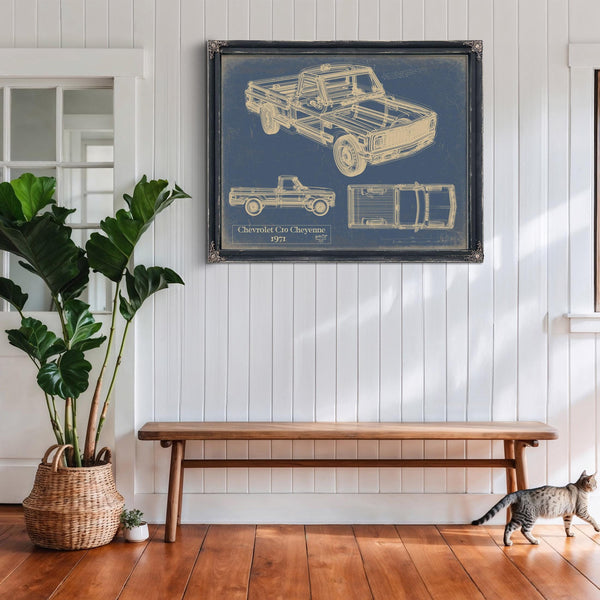 Cutler West Vintage 1971 Chevrolet C10 Cheyenne Truck Model Mancave Blueprint Art