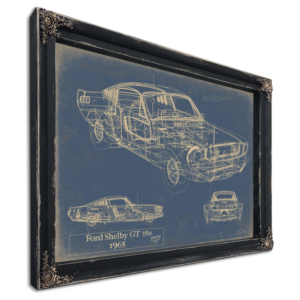 Cutler West 1965 Ford Shelby GT 350 blueprint on blue background stretched canvas wrap