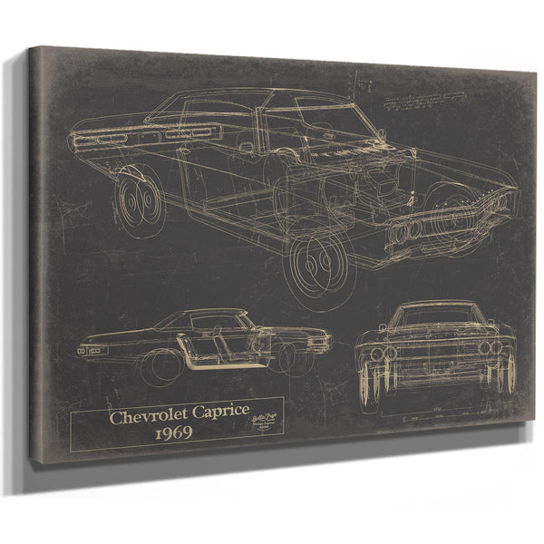 Cutler West Vintage 1969 Chevrolet Caprice Car Model Print, Original Blueprint Canvas