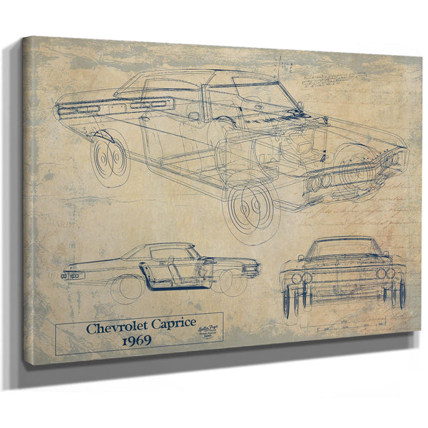 Cutler West Vintage 1969 Chevrolet Caprice Car Model Print, Original Blueprint Canvas
