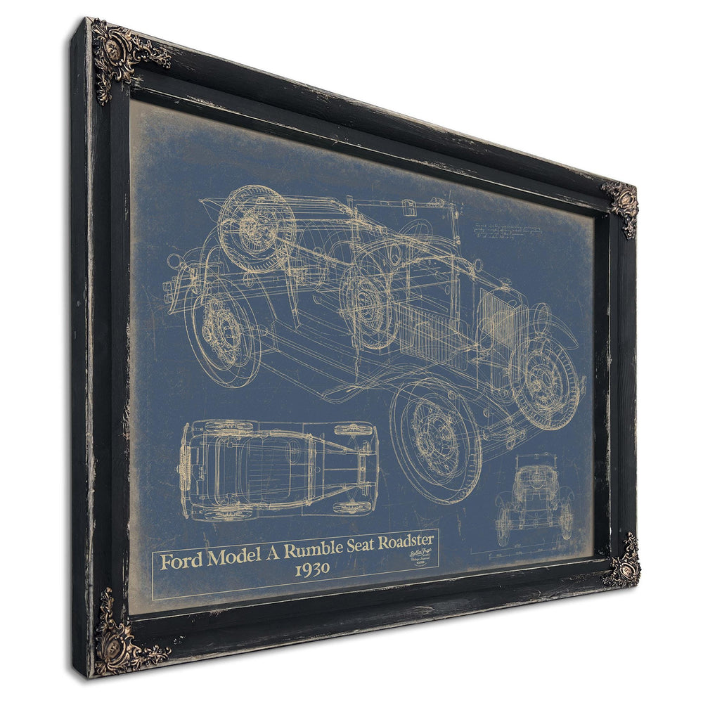 Cutler West Ford Model A Rumble Seat Roadster 1930 blueprint on blue stretched canvas wrap