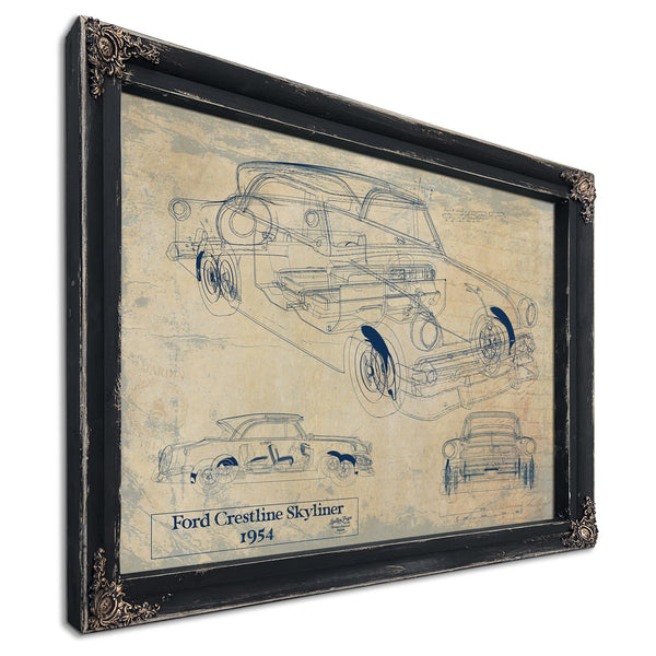 Cutler West Vintage 1954 Ford Crestline Skyliner Car Model Mancave Blueprint Art