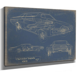 Cutler West Vintage 1969 Chevrolet Impala Car Model Mancave Blueprint Art