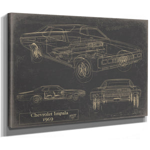 Cutler West Vintage 1969 Chevrolet Impala Car Model Mancave Blueprint Art