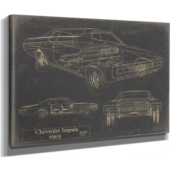 Cutler West Vintage 1969 Chevrolet Impala Car Model Mancave Blueprint Art