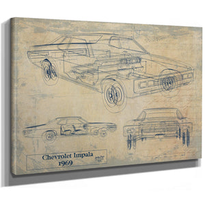 Cutler West Vintage 1969 Chevrolet Impala Car Model Mancave Blueprint Art