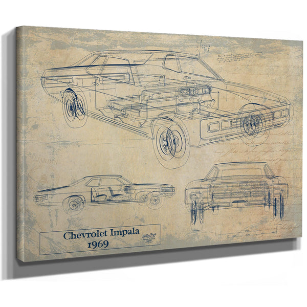 Cutler West Vintage 1969 Chevrolet Impala Car Model Mancave Blueprint Art
