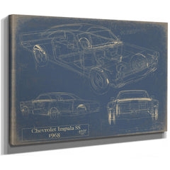 Cutler West Vintage 1968 Chevrolet Impala SS Car Model Print, Original Blueprint Canvas