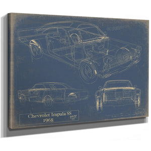 Cutler West Vintage 1968 Chevrolet Impala SS Car Model Print, Original Blueprint Canvas