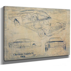 Cutler West Vintage 1968 Chevrolet Impala SS Car Model Print, Original Blueprint Canvas