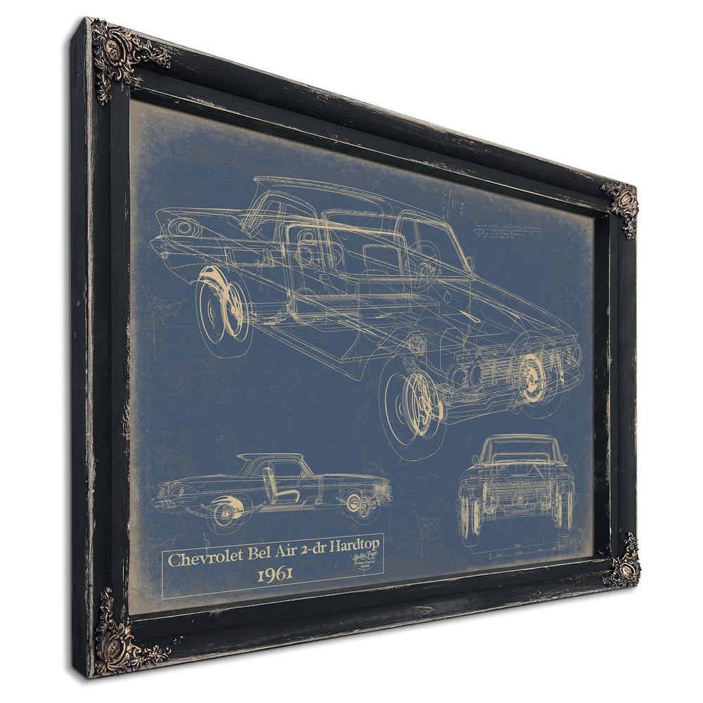 Cutler West 1961 Chevrolet Bel Air 2-dr Hardtop blueprint on blue background, stretched canvas wrap