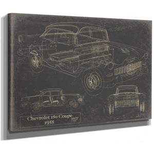 Cutler West Vintage 1955 Chevrolet 150 Car Model Print, Original Blueprint Canvas