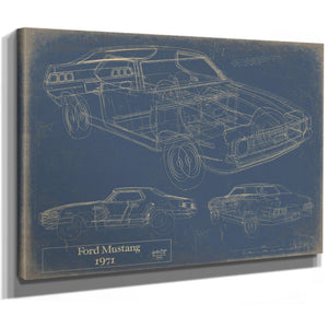 Cutler West Vintage 1971 Ford Mustang Hardtop Car Model Mancave Blueprint Art