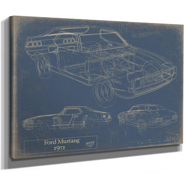 Cutler West Vintage 1971 Ford Mustang Hardtop Car Model Mancave Blueprint Art