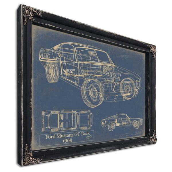 Cutler West Vintage 1968 Ford Mustang GT Fastback Car Model Print, Original Blueprint Canvas