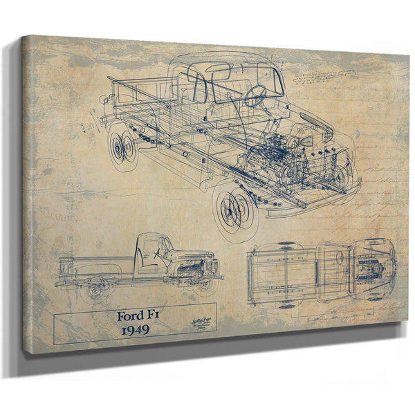 Cutler West Vintage 1949 Ford F1 Pickup Truck Model Mancave Blueprint Art