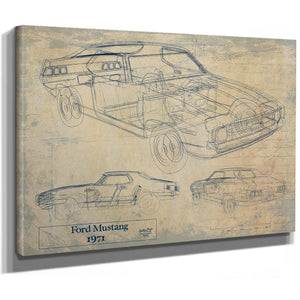 Cutler West Vintage 1971 Ford Mustang Hardtop Car Model Mancave Blueprint Art