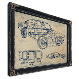 Cutler West Vintage 1968 Ford Mustang GT Fastback Car Model Print, Original Blueprint Canvas