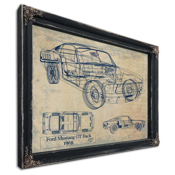 Cutler West Vintage 1968 Ford Mustang GT Fastback Car Model Print, Original Blueprint Canvas