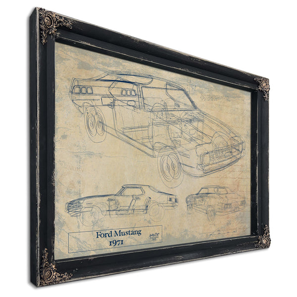 Cutler West Vintage 1971 Ford Mustang Hardtop Car Model Mancave Blueprint Art