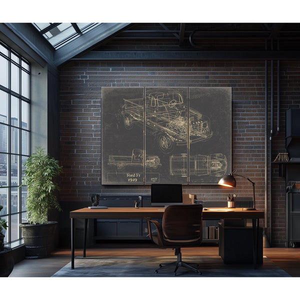 Cutler West Vintage 1949 Ford F1 Pickup Truck Model Mancave Blueprint Art