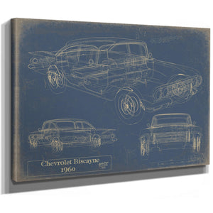 Cutler West Vintage 1960 Chevrolet Biscayne Car Model Mancave Blueprint Art