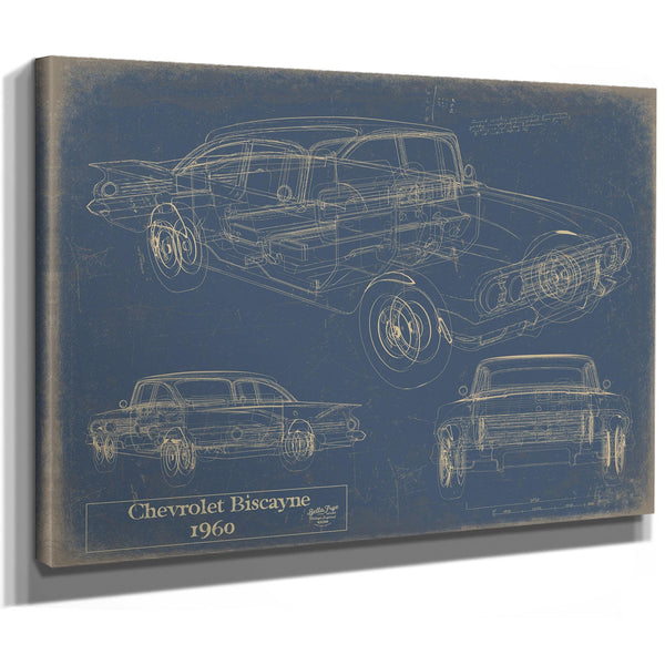 Cutler West Vintage 1960 Chevrolet Biscayne Car Model Mancave Blueprint Art