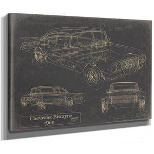 Cutler West Vintage 1960 Chevrolet Biscayne Car Model Mancave Blueprint Art