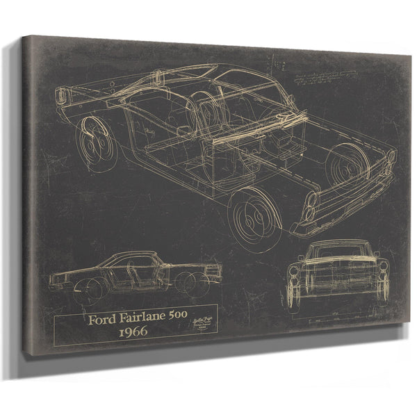 Cutler West Vintage 1966 Ford Fairlane 500 Car Model Print, Original Blueprint Canvas