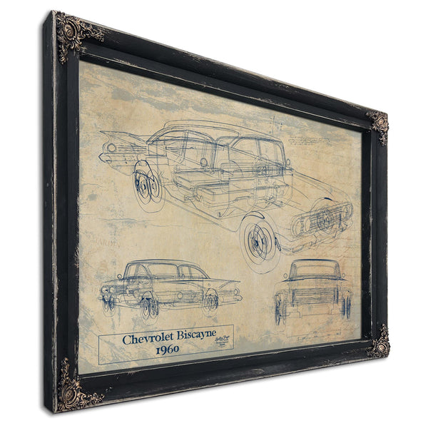 Cutler West Vintage 1960 Chevrolet Biscayne Car Model Mancave Blueprint Art