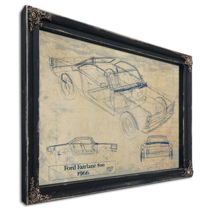 Cutler West Vintage 1966 Ford Fairlane 500 Car Model Print, Original Blueprint Canvas