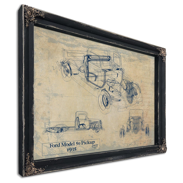 Cutler West Vintage 1935 Ford Model 50 Pickup Truck Model Print, Original Blueprint Canvas