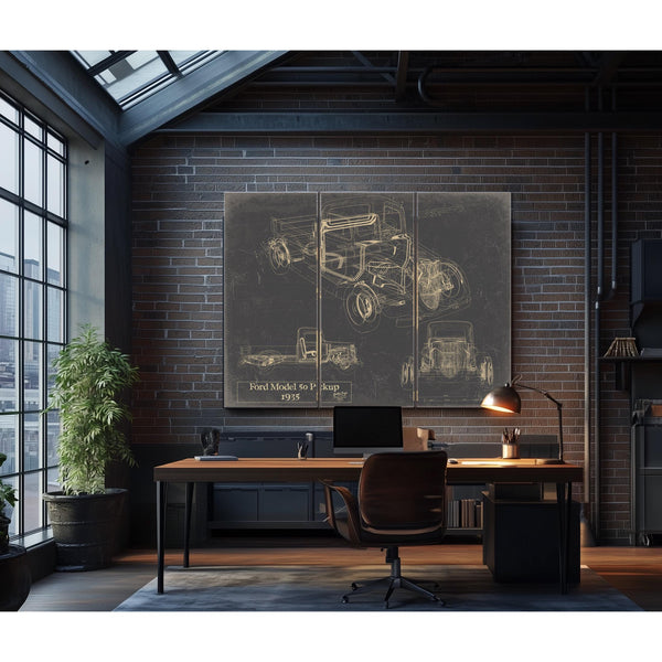 Cutler West Vintage 1935 Ford Model 50 Pickup Truck Model Print, Original Blueprint Canvas