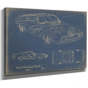 Cutler West Vintage 1973 Ford Mustang Mach 1 Car Model Mancave Blueprint Art