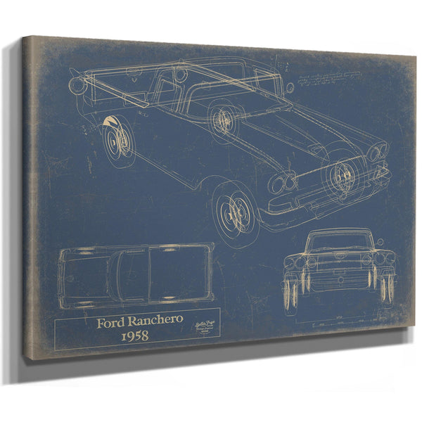 Cutler West Vintage 1958 Ford Ranchero Truck Model Print, Original Blueprint Canvas