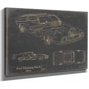 Cutler West Vintage 1973 Ford Mustang Mach 1 Car Model Mancave Blueprint Art