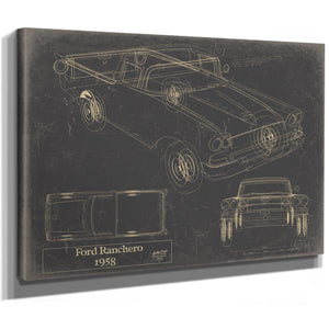 Cutler West Vintage 1958 Ford Ranchero Truck Model Print, Original Blueprint Canvas