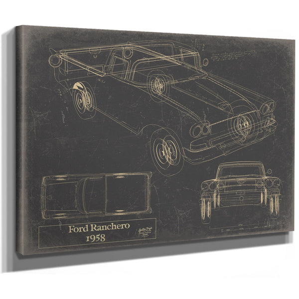 Cutler West Vintage 1958 Ford Ranchero Truck Model Print, Original Blueprint Canvas