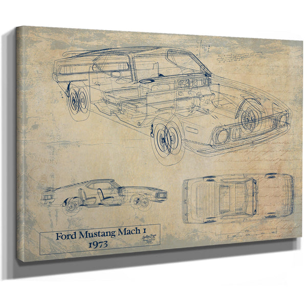 Cutler West Vintage 1973 Ford Mustang Mach 1 Car Model Mancave Blueprint Art