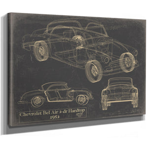 Cutler West Vintage 1952 Chevrolet Bel Air Car Model Print, Original Blueprint Canvas