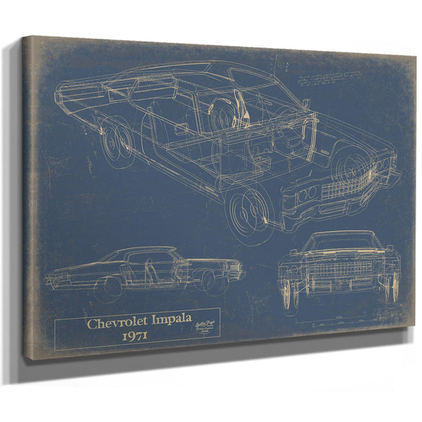 Cutler West Vintage 1971 Chevrolet Impala Car Model Print, Original Blueprint Canvas