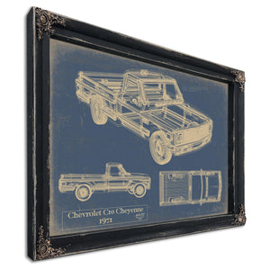 Cutler West Vintage 1971 Chevrolet C10 Cheyenne Truck Model Mancave Blueprint Art