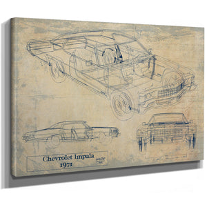 Cutler West Vintage 1971 Chevrolet Impala Car Model Print, Original Blueprint Canvas