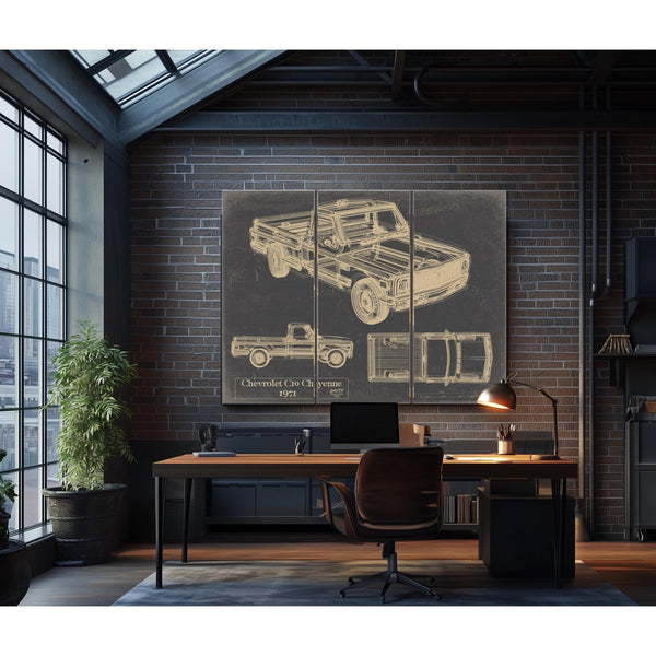 Cutler West Vintage 1971 Chevrolet C10 Cheyenne Truck Model Mancave Blueprint Art