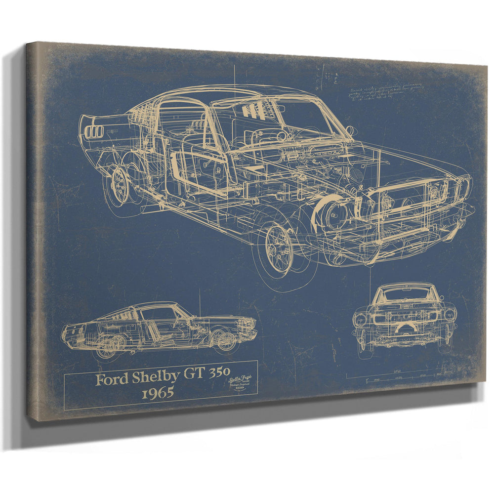 Cutler West 1965 Ford Shelby GT 350 blueprint on blue background stretched canvas wrap
