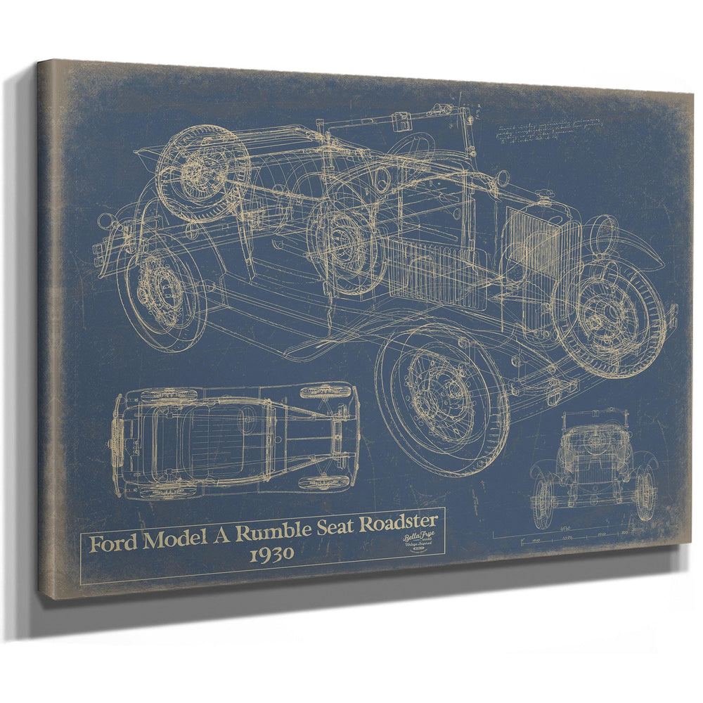 Cutler West Ford Model A Rumble Seat Roadster 1930 blueprint on blue stretched canvas wrap