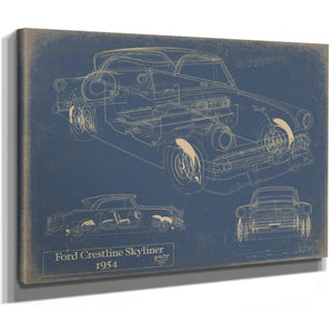 Cutler West Vintage 1954 Ford Crestline Skyliner Car Model Mancave Blueprint Art