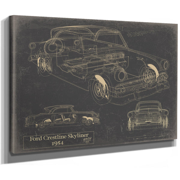 Cutler West Vintage 1954 Ford Crestline Skyliner Car Model Mancave Blueprint Art