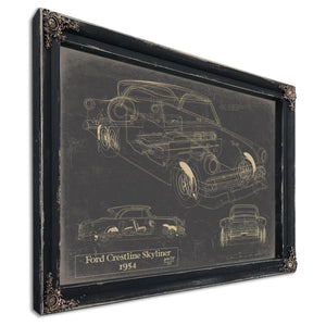 Cutler West Vintage 1954 Ford Crestline Skyliner Car Model Mancave Blueprint Art